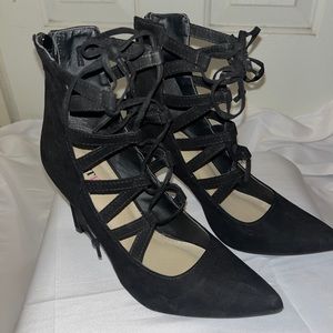 JustFab black suede heels